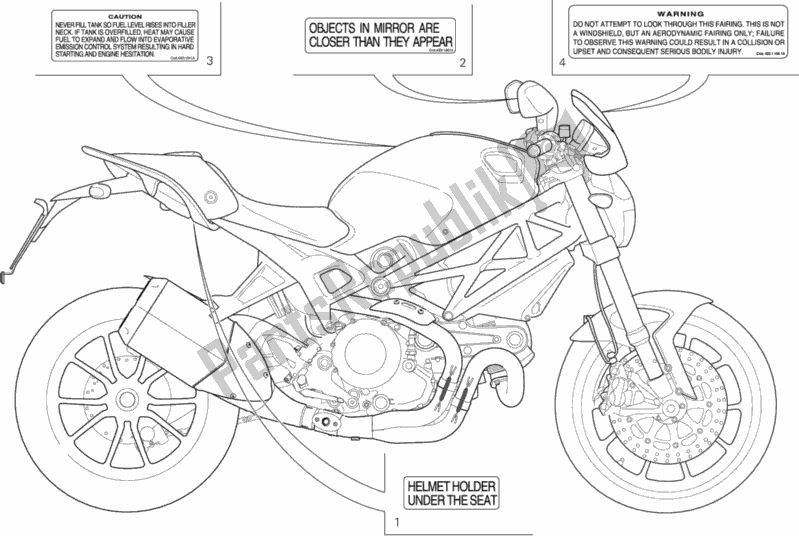 All parts for the Warning Labels of the Ducati Monster 1100 EVO ABS USA 2013